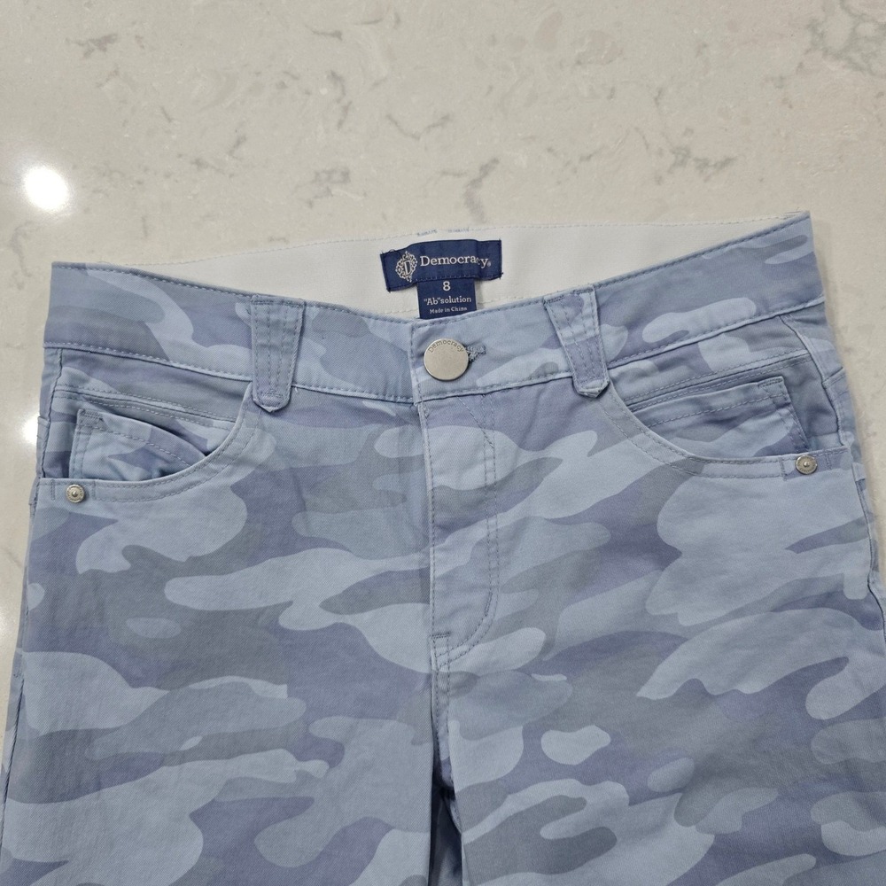Democracy Absolution Camo Slim Pants Women 8 Blue Gray Camouflage Utility Y2K